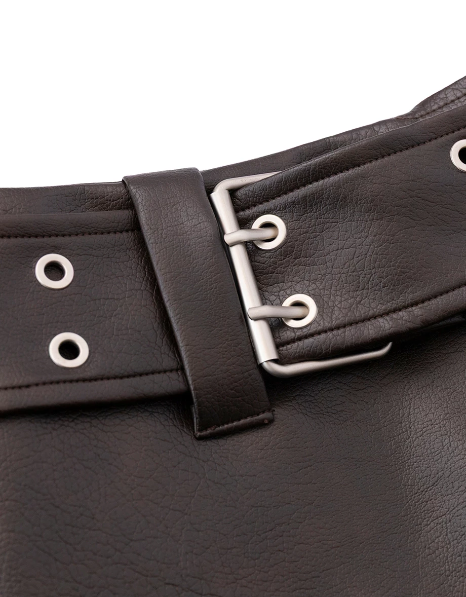 Faux Leather Wrap Front Mini Skort (with Wide Eyelet Belt)
