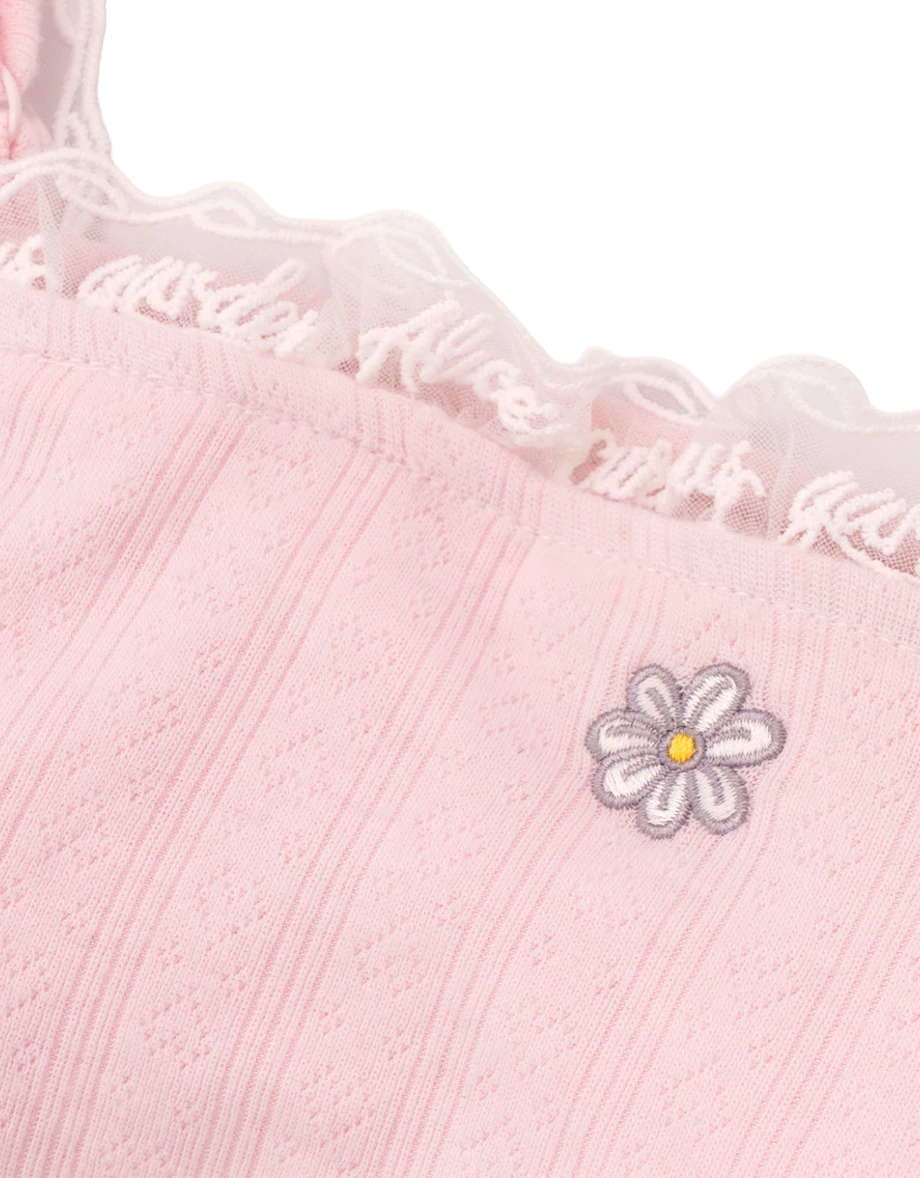 【迪士尼系列】愛麗絲 小花刺繡蕾絲綁結肩帶平口短版BRA背心 【迪士尼系列】愛麗絲 小花刺繡蕾絲綁結肩帶平口短版BRA背心