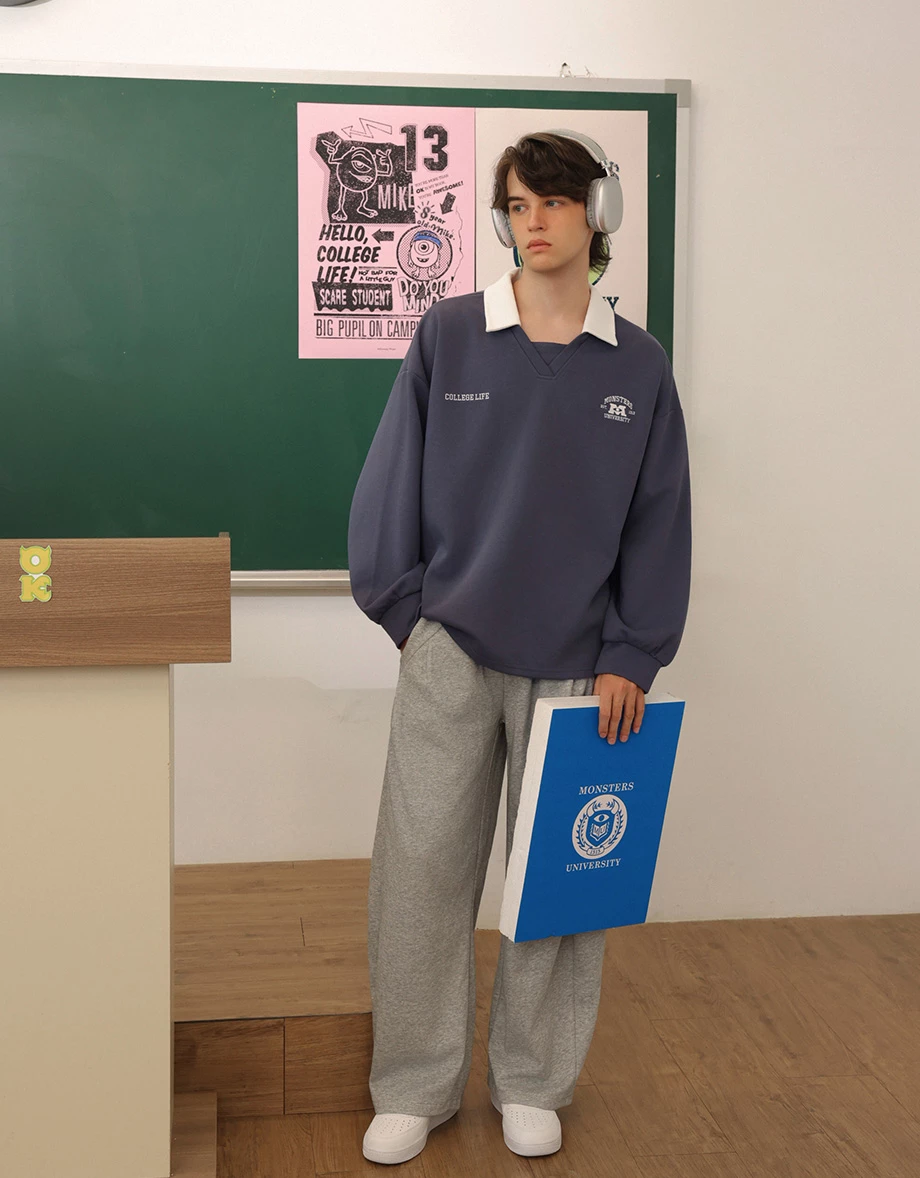 【迪士尼系列】怪獸大學 學院風撞色POLO領刺繡圖字長袖上衣(男款) 【迪士尼系列】怪獸大學 學院風撞色POLO領刺繡圖字長袖上衣(男款)