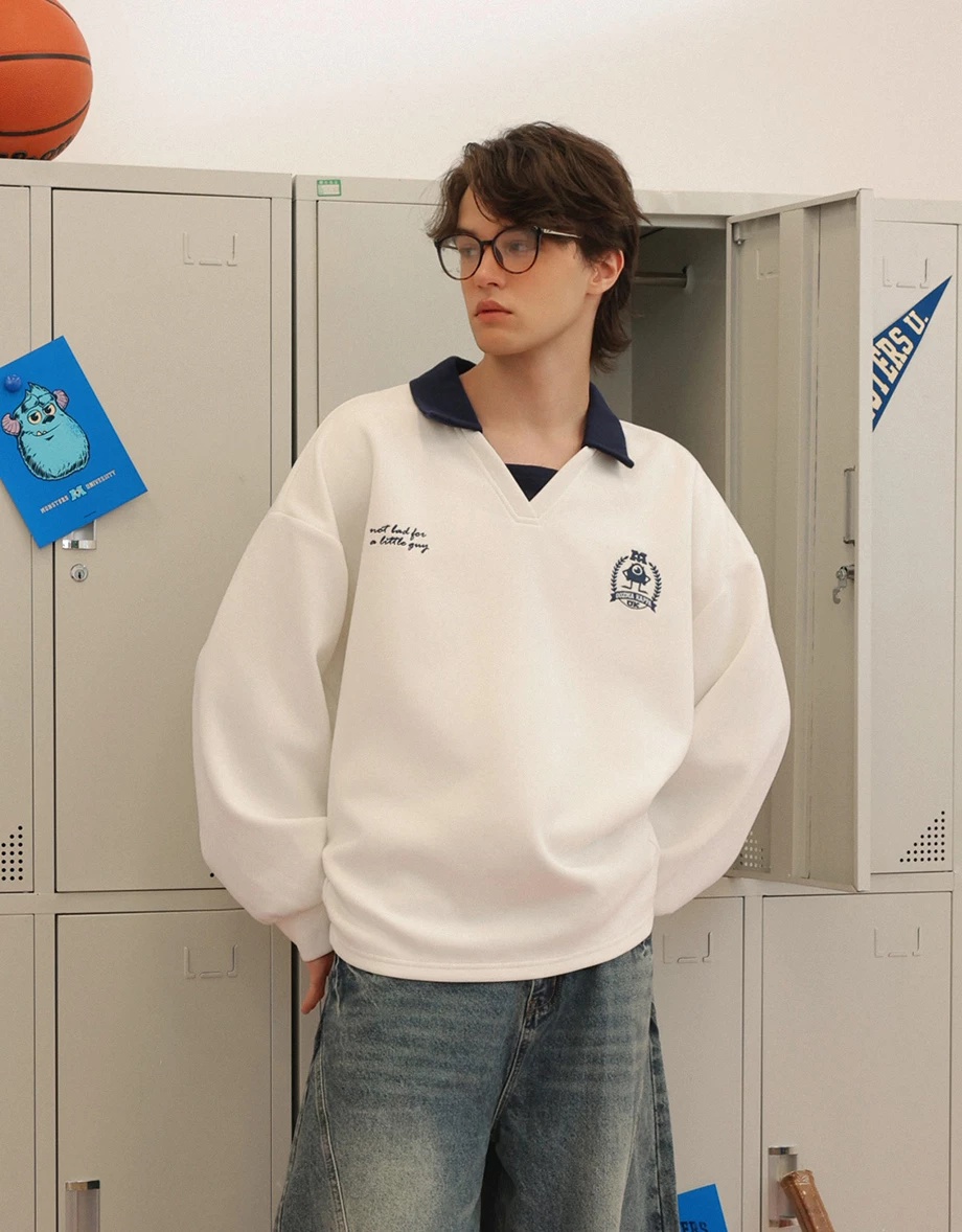 【迪士尼系列】怪獸大學 學院風撞色POLO領刺繡圖字長袖上衣(男款) 【迪士尼系列】怪獸大學 學院風撞色POLO領刺繡圖字長袖上衣(男款)