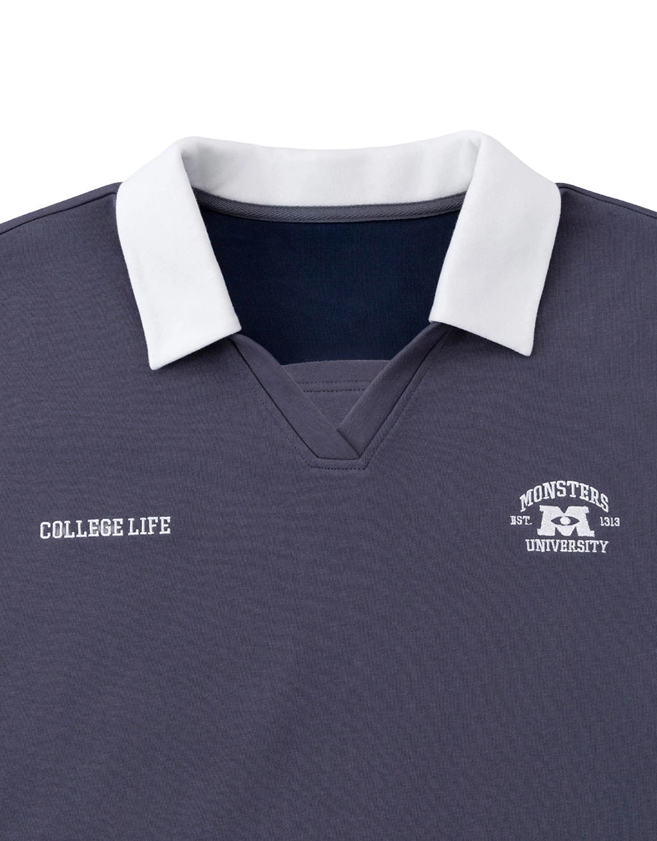 【迪士尼系列】怪獸大學 學院風撞色POLO領刺繡圖字長袖上衣(男款) 【迪士尼系列】怪獸大學 學院風撞色POLO領刺繡圖字長袖上衣(男款)