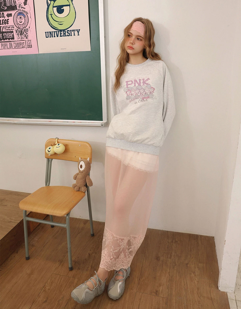 【迪士尼系列】怪獸大學 印花圓領長袖寬版大學TEE