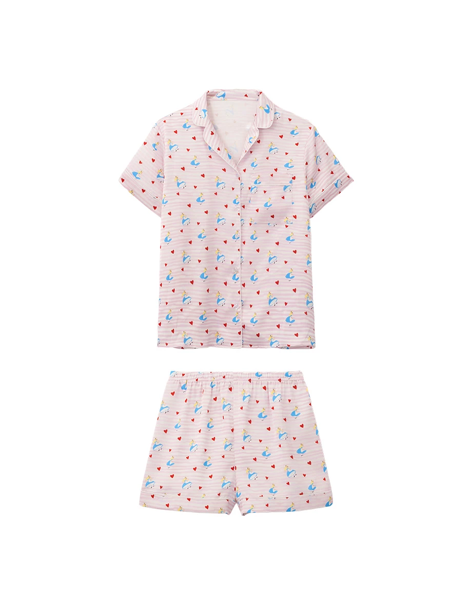【迪士尼系列】愛麗絲  滿版印花短袖上衣短褲家居服套裝