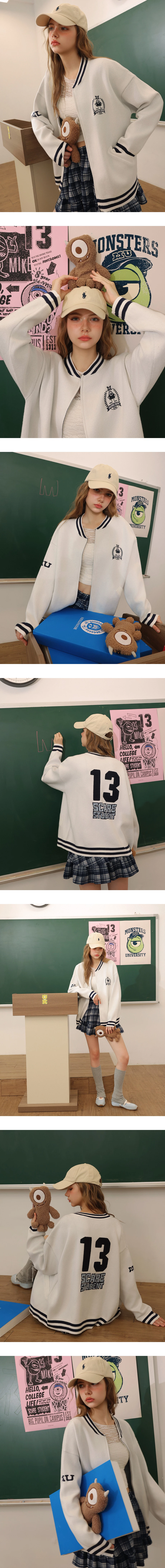 【迪士尼系列】怪獸大學 刺繡緹花撞色針織棒球外套 【迪士尼系列】怪獸大學 刺繡緹花撞色針織棒球外套