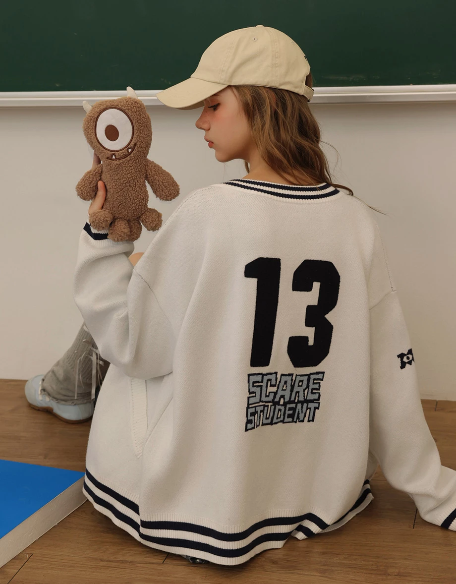 【迪士尼系列】怪獸大學 刺繡緹花撞色針織棒球外套