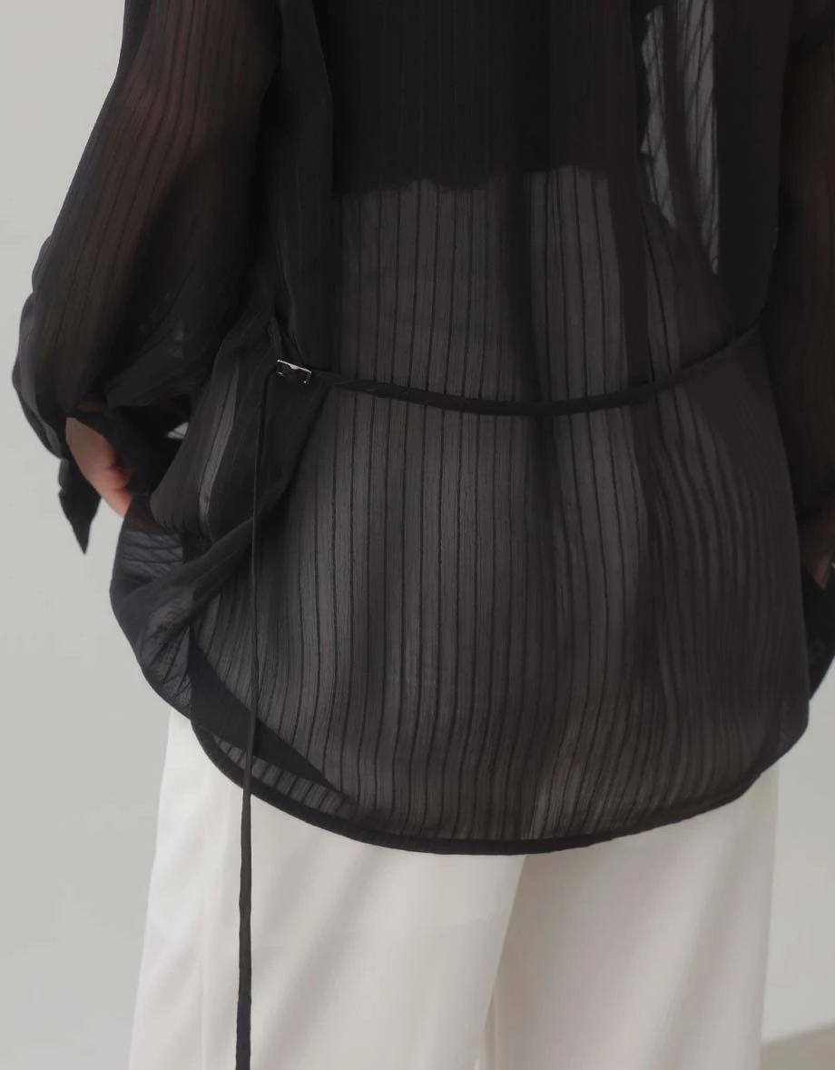 Sheer Stripe Oversized Button Front Shirt Blouse