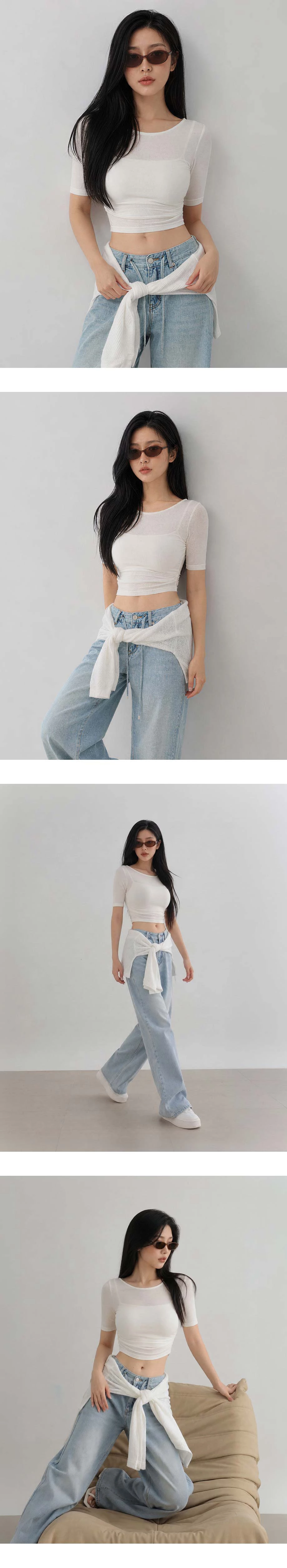 Round Neck Side Ruched Fitted Crop Top Round Neck Side Ruched Fitted Crop Top