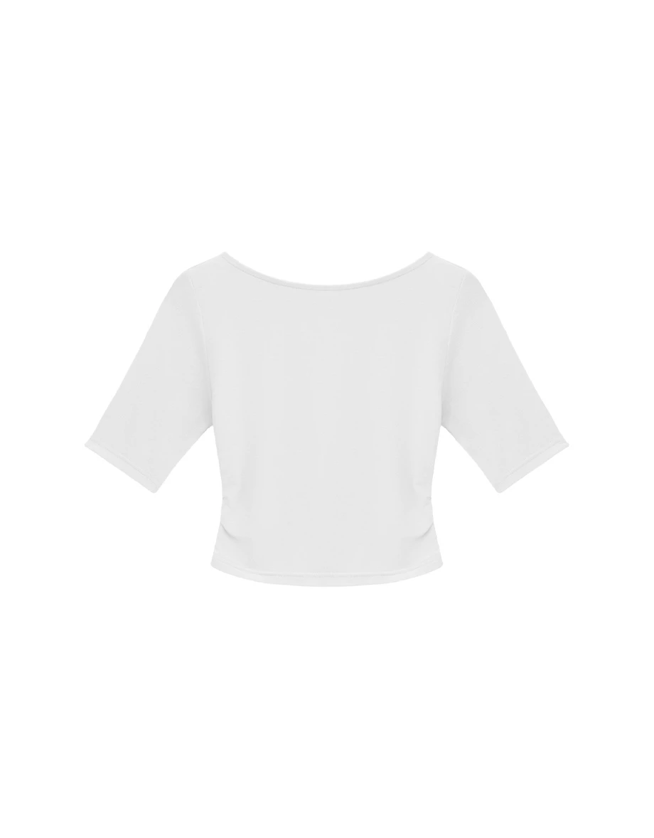Round Neck Side Ruched Fitted Crop Top Round Neck Side Ruched Fitted Crop Top