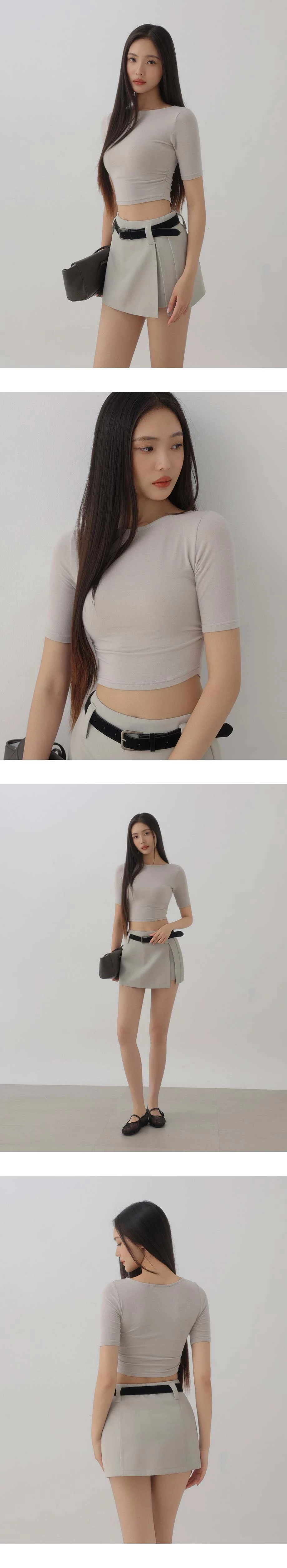 Round Neck Side Ruched Fitted Crop Top Round Neck Side Ruched Fitted Crop Top