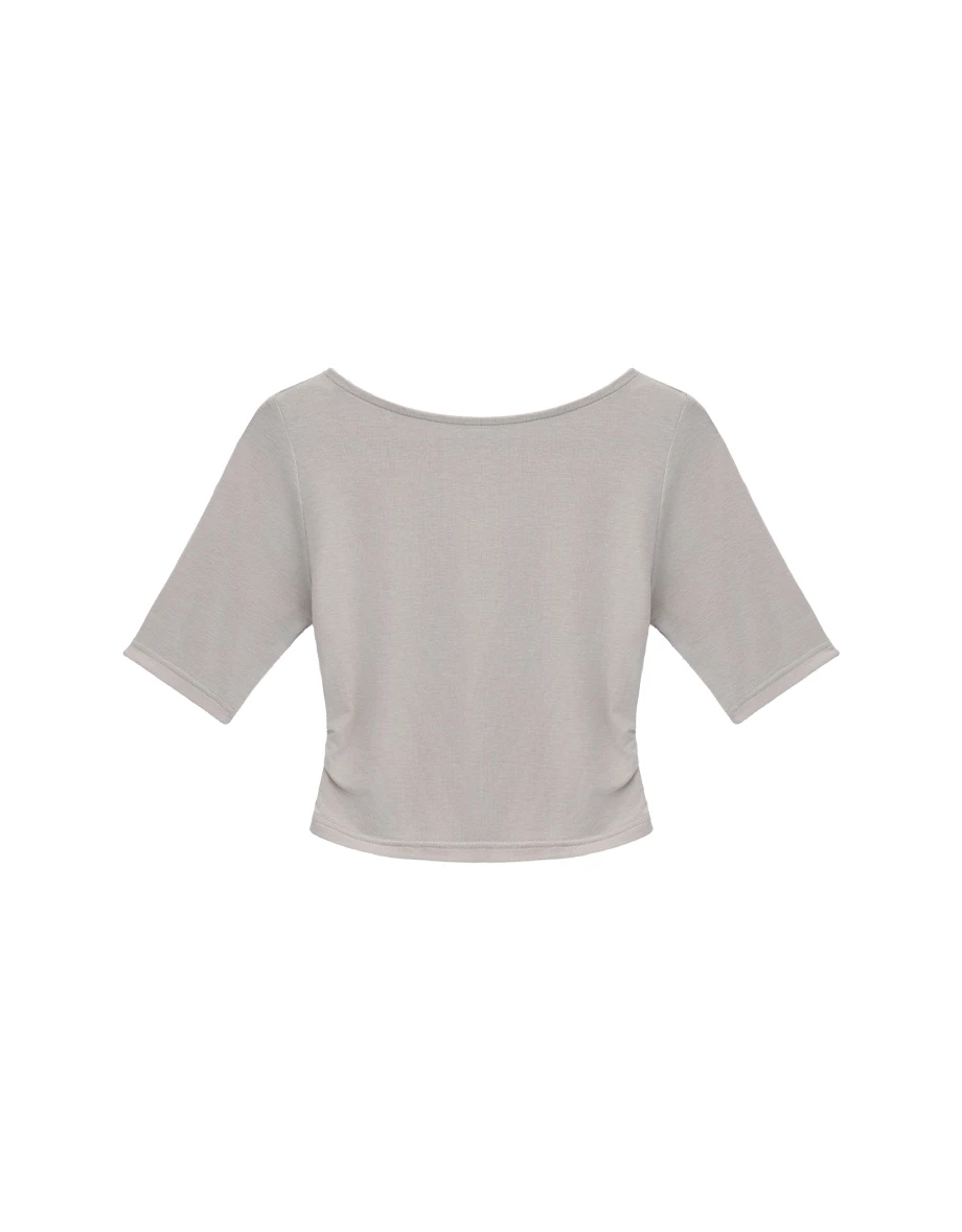 Round Neck Side Ruched Fitted Crop Top Round Neck Side Ruched Fitted Crop Top