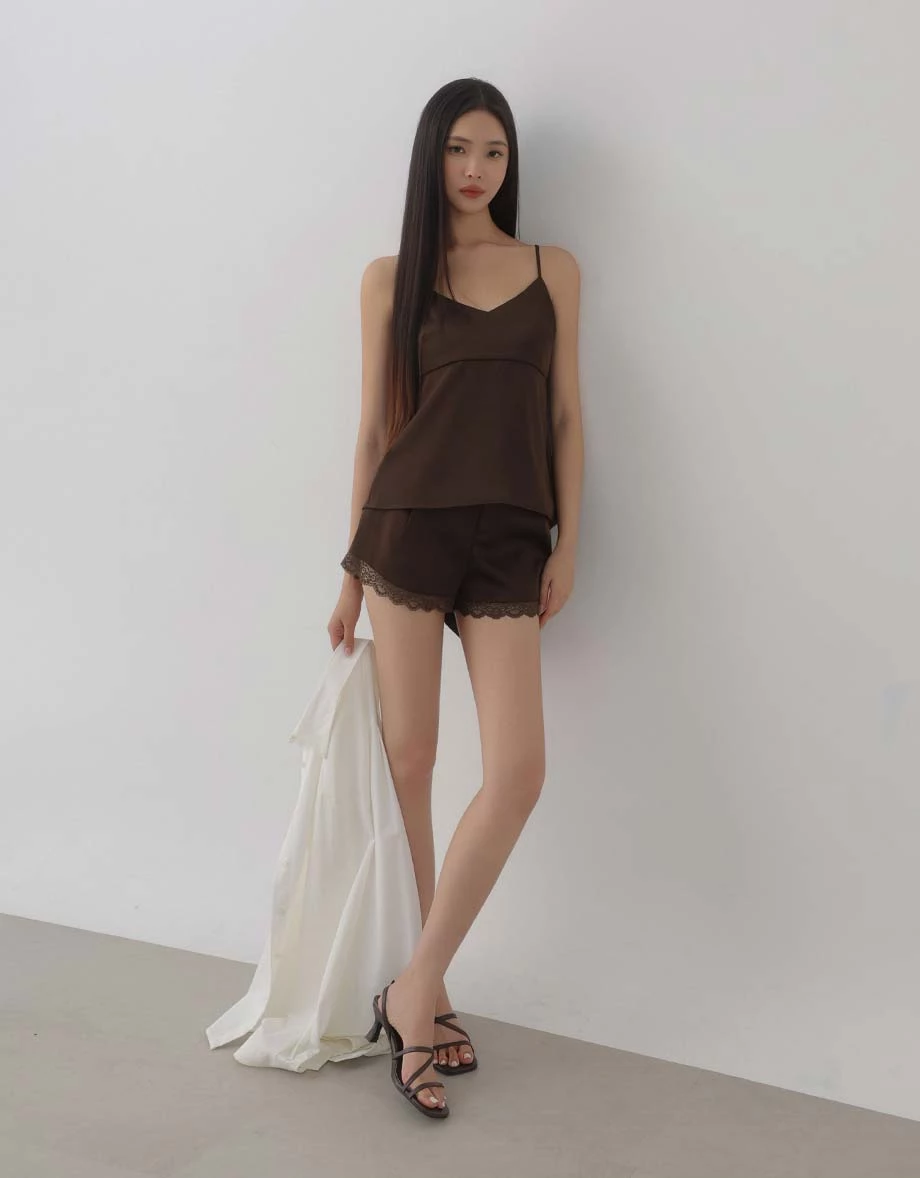 V Neck Open Back Draped Hem Cami Top V Neck Open Back Draped Hem Cami Top