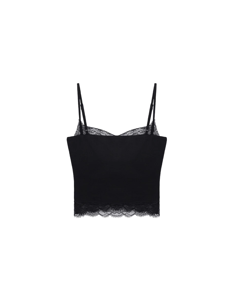 Adjustable Spaghetti Straps Lace Trim Cami Crop Top Adjustable Spaghetti Straps Lace Trim Cami Crop Top