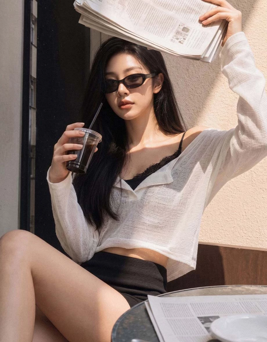 Henley Neck Sheer Slub Knit Crop Cardigan Top Henley Neck Sheer Slub Knit Crop Cardigan Top