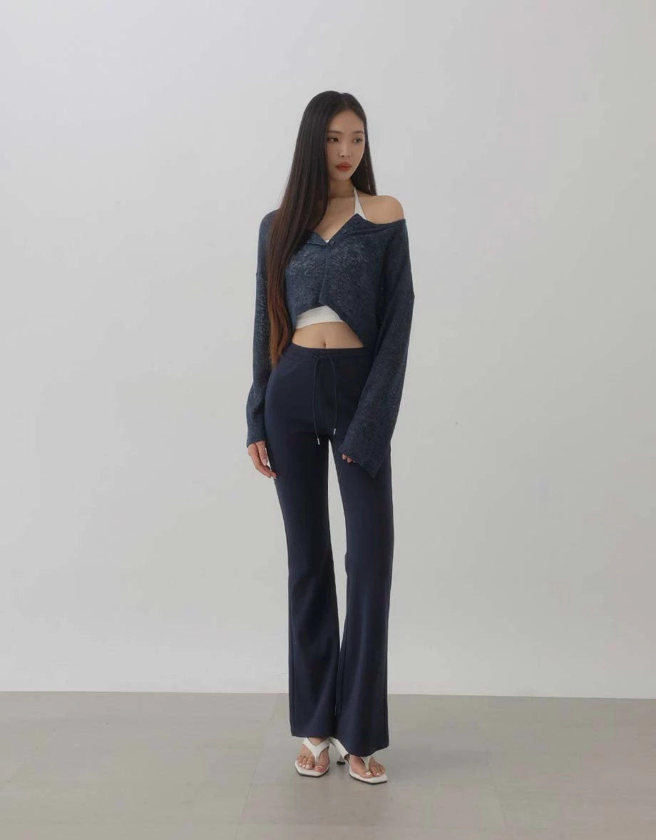 Henley Neck Sheer Slub Knit Crop Cardigan Top Henley Neck Sheer Slub Knit Crop Cardigan Top
