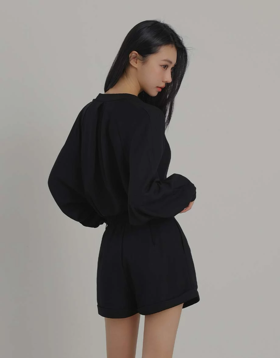 Henley Collar Pleated Long Sleeve Oversized Chiffon Shirt Blouse