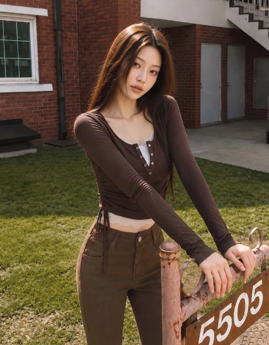 Henley Snap Button Side Drawstring Long Sleeve Crop Top Henley Snap Button Side Drawstring Long Sleeve Crop Top