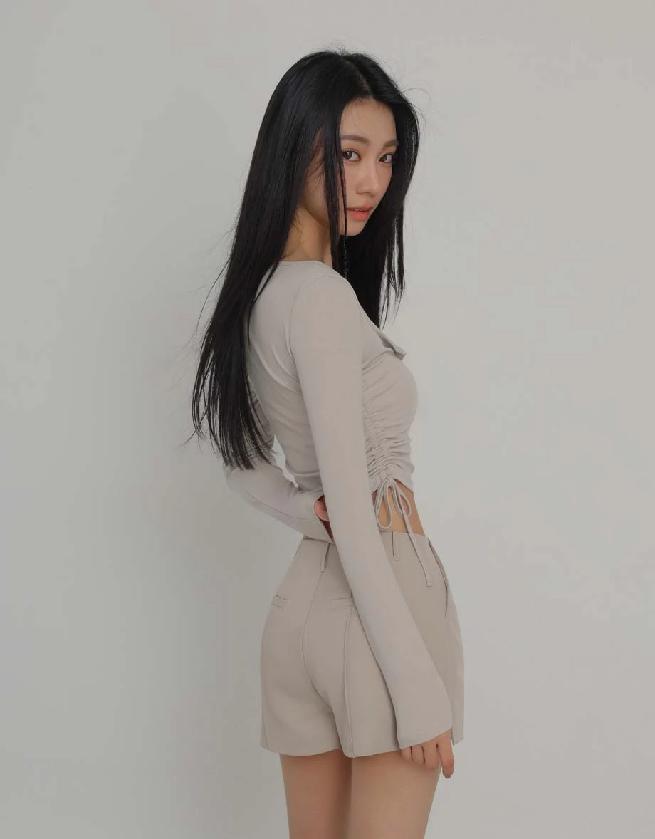 Henley Snap Button Side Drawstring Long Sleeve Crop Top Henley Snap Button Side Drawstring Long Sleeve Crop Top