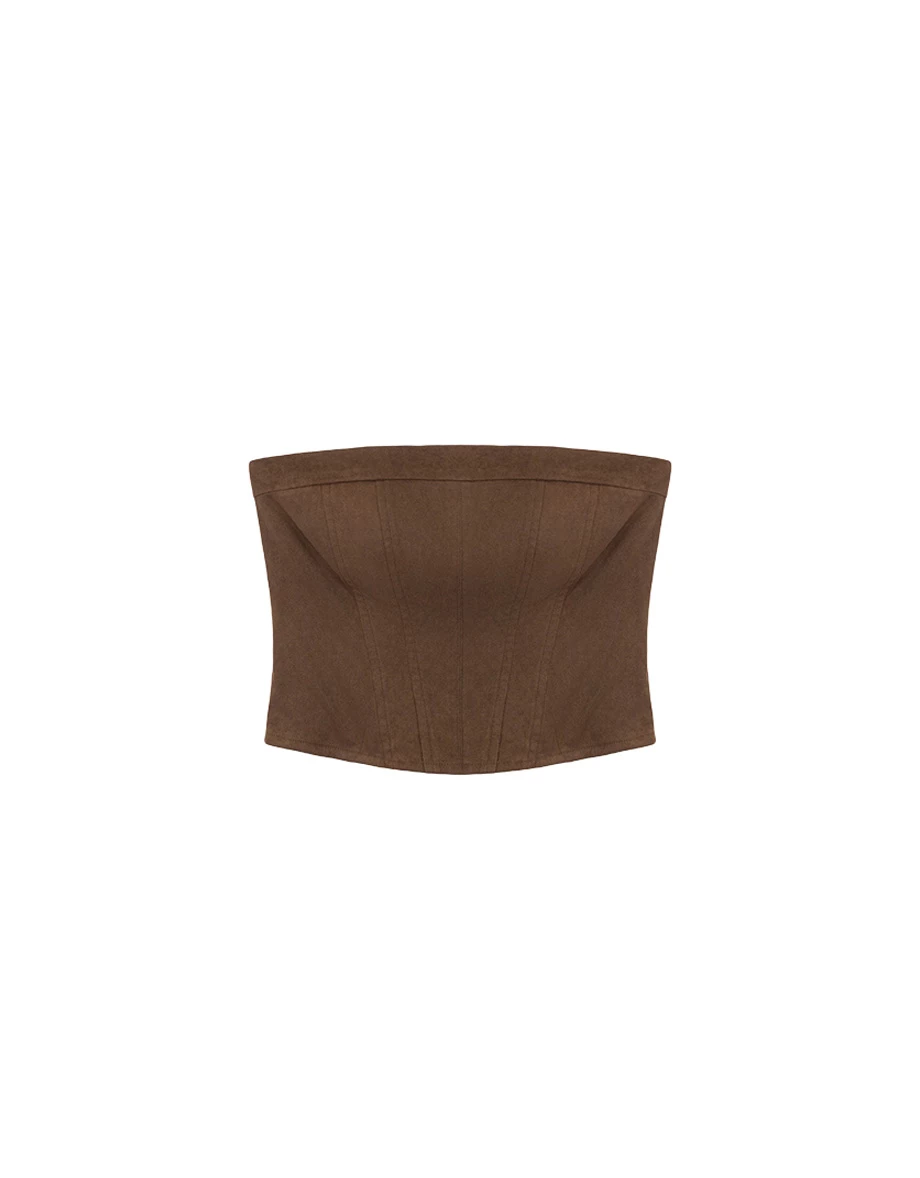 Faux Suede Back Zipper Padded Bandeau Top Faux Suede Back Zipper Padded Bandeau Top