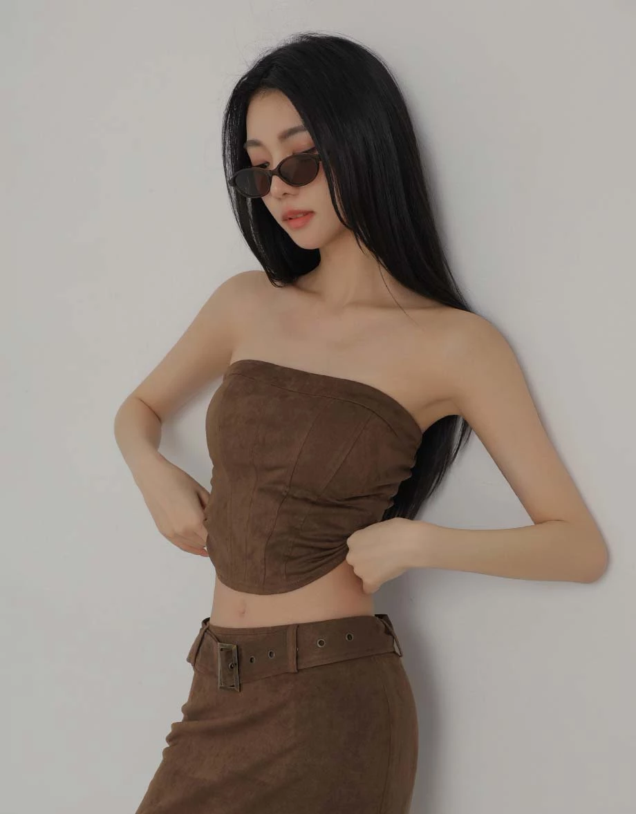 Faux Suede Back Zipper Padded Bandeau Top Faux Suede Back Zipper Padded Bandeau Top