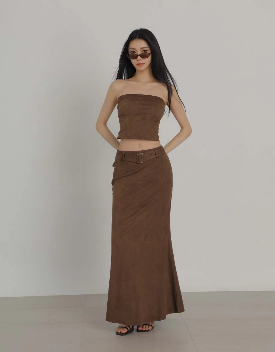Faux Suede Back Zipper Padded Bandeau Top Faux Suede Back Zipper Padded Bandeau Top