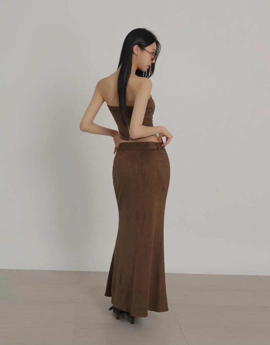 Faux Suede Back Zipper Padded Bandeau Top Faux Suede Back Zipper Padded Bandeau Top