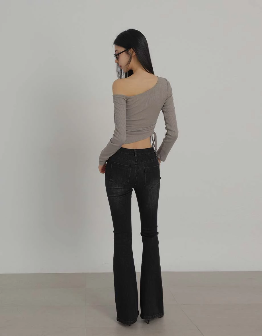 Asymmetric One Shoulder Side Drawstring Long Sleeve Ribbed Padded Bra Top Asymmetric One Shoulder Side Drawstring Long Sleeve Ribbed Padded Bra Top