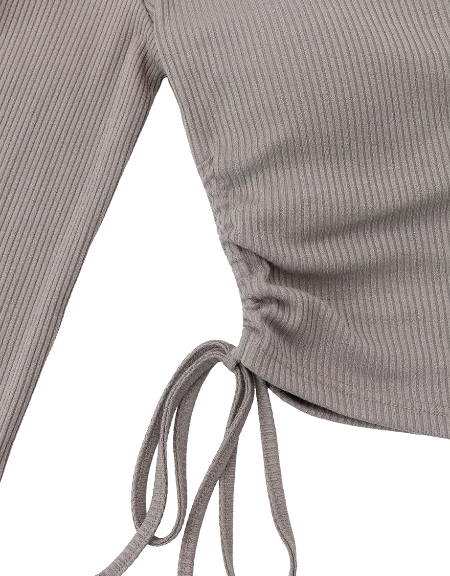 Asymmetric One Shoulder Side Drawstring Long Sleeve Ribbed Padded Bra Top Asymmetric One Shoulder Side Drawstring Long Sleeve Ribbed Padded Bra Top