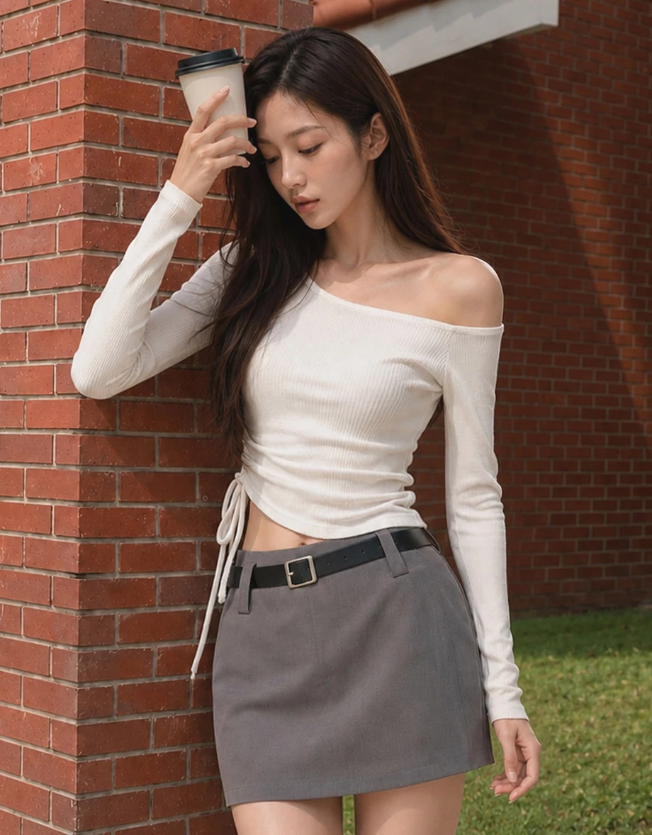 Asymmetric One Shoulder Side Drawstring Long Sleeve Ribbed Padded Bra Top Asymmetric One Shoulder Side Drawstring Long Sleeve Ribbed Padded Bra Top
