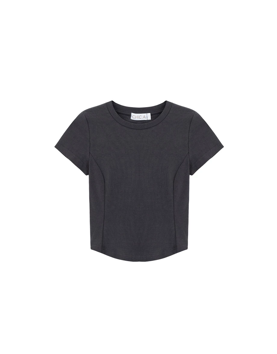 【CLEANFIT】Basic Crew Neck Curved Hem Fitted Padded Bra Top