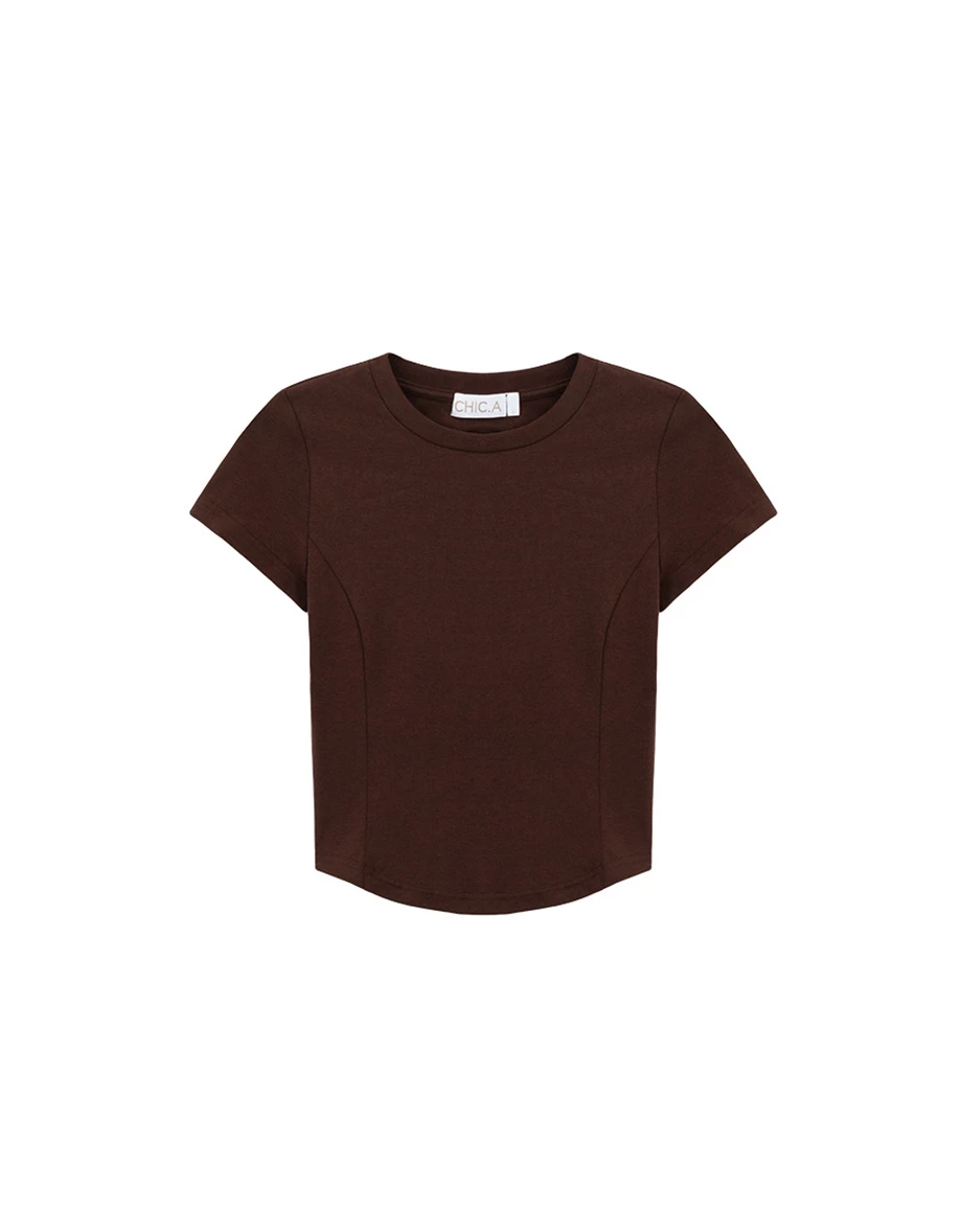 【CLEANFIT】Basic Crew Neck Curved Hem Fitted Padded Bra Top 【CLEANFIT】Basic Crew Neck Curved Hem Fitted Padded Bra Top