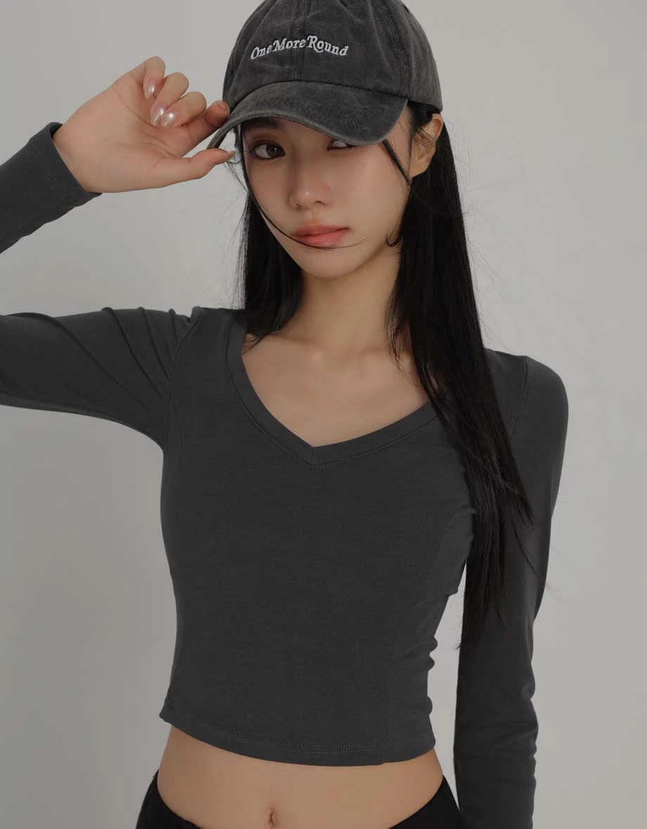 【CLEANFIT】Basic V Neck Long Sleeve Fitted Padded Bra Top 【CLEANFIT】Basic V Neck Long Sleeve Fitted Padded Bra Top