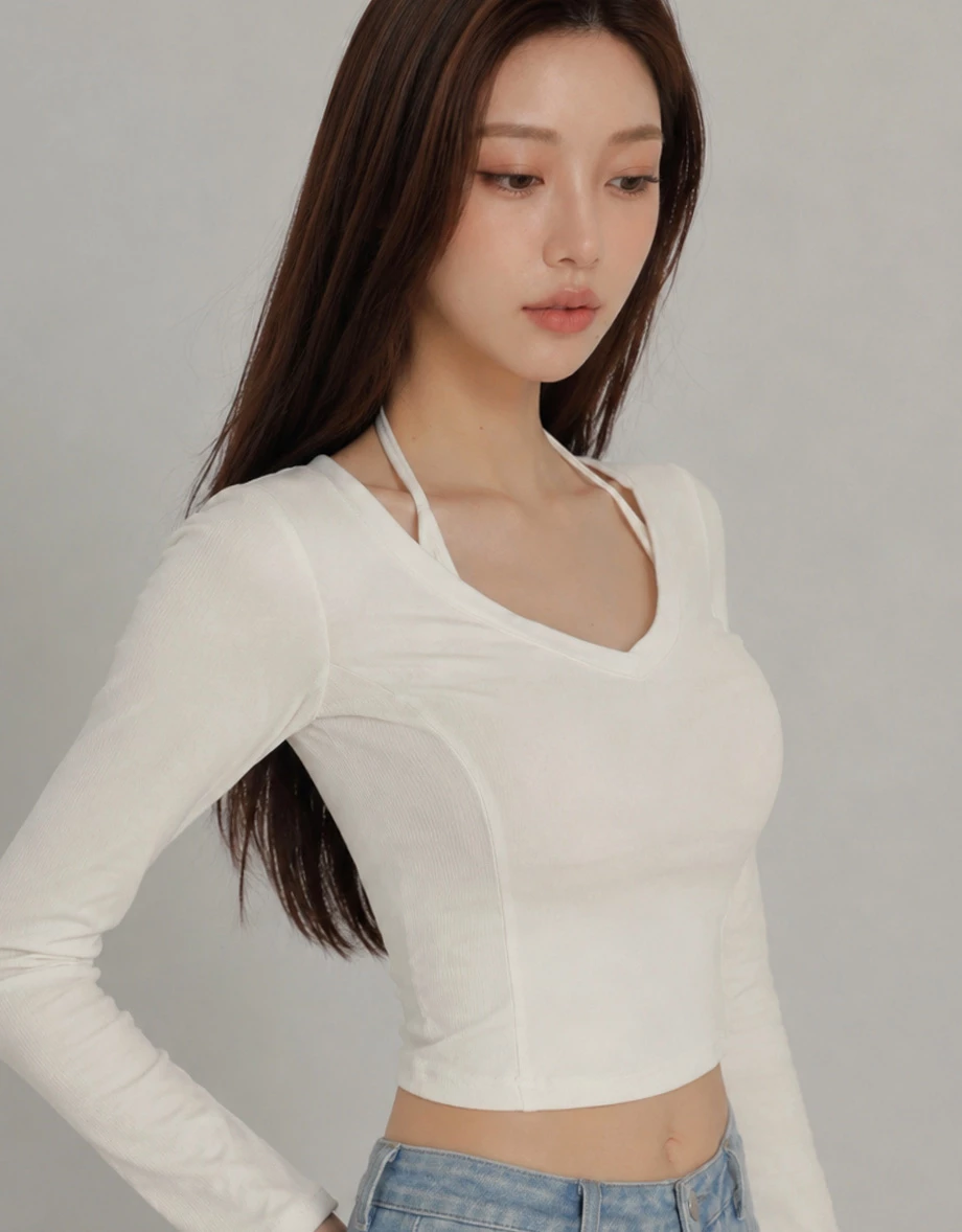 【CLEANFIT】Basic V Neck Long Sleeve Fitted Padded Bra Top 【CLEANFIT】Basic V Neck Long Sleeve Fitted Padded Bra Top