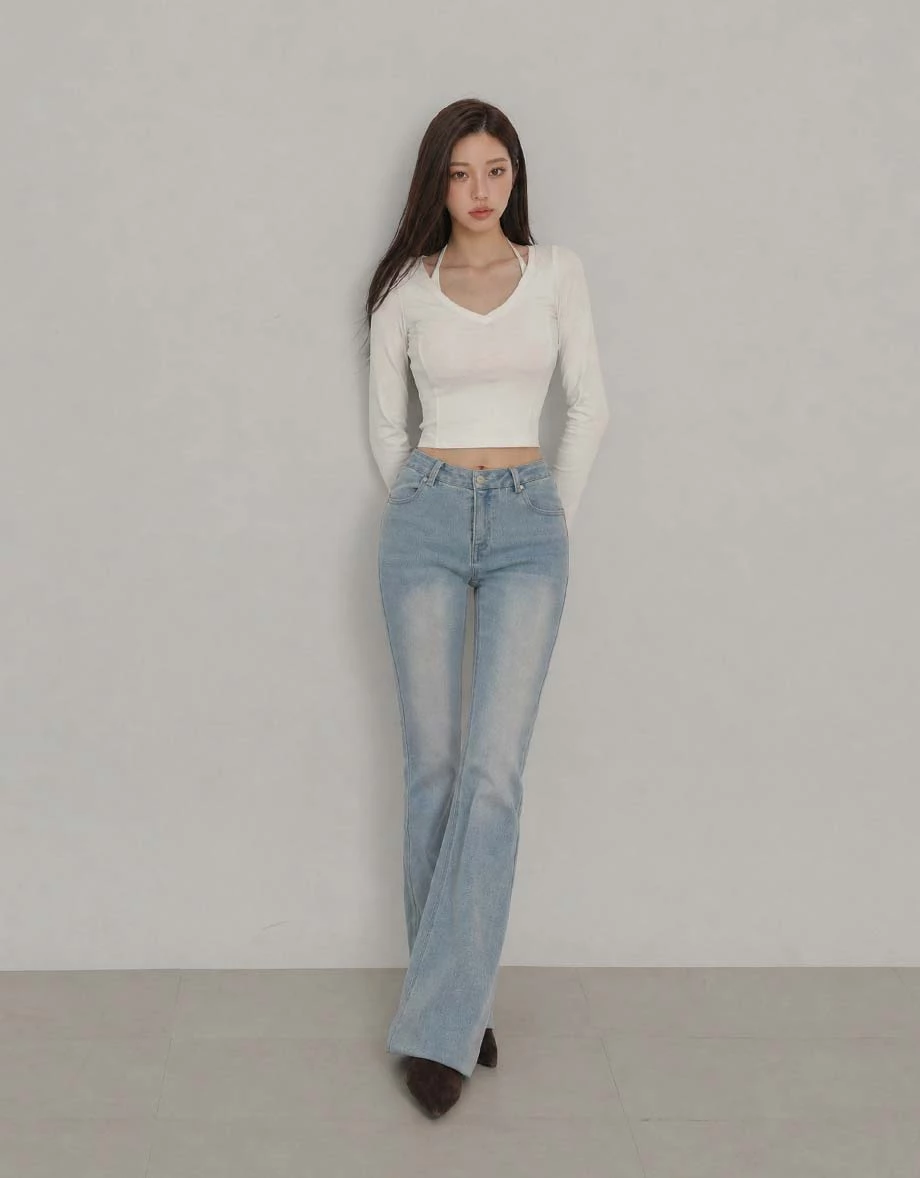 【CLEANFIT】Basic V Neck Long Sleeve Fitted Padded Bra Top 【CLEANFIT】Basic V Neck Long Sleeve Fitted Padded Bra Top