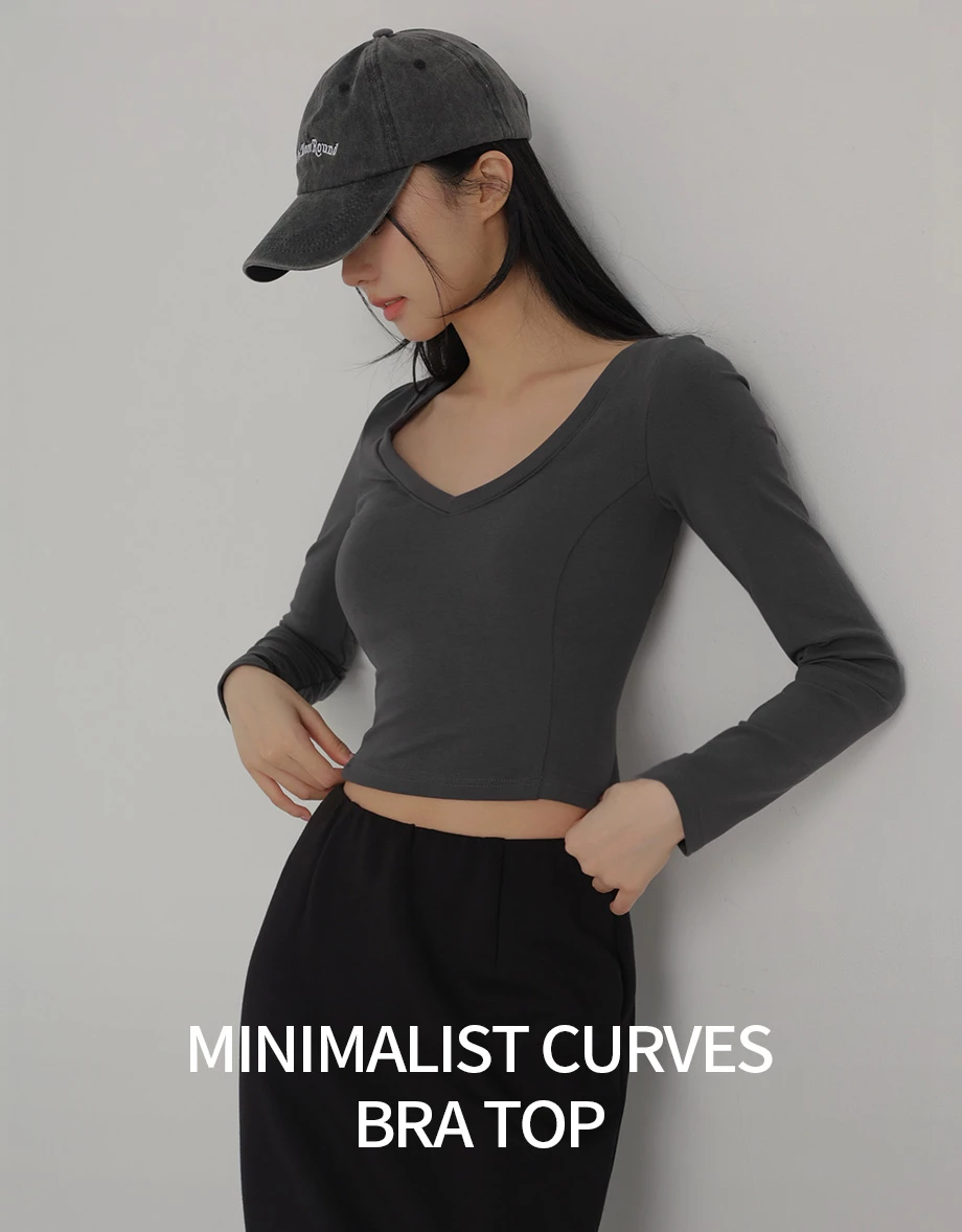 【CLEANFIT】Basic V Neck Long Sleeve Fitted Padded Bra Top 【CLEANFIT】Basic V Neck Long Sleeve Fitted Padded Bra Top