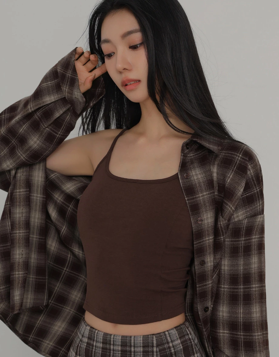 【CLEANFIT】Basic Crew Neck Curved Hem Fitted Padded Cami Bra Top 【CLEANFIT】Basic Crew Neck Curved Hem Fitted Padded Cami Bra Top