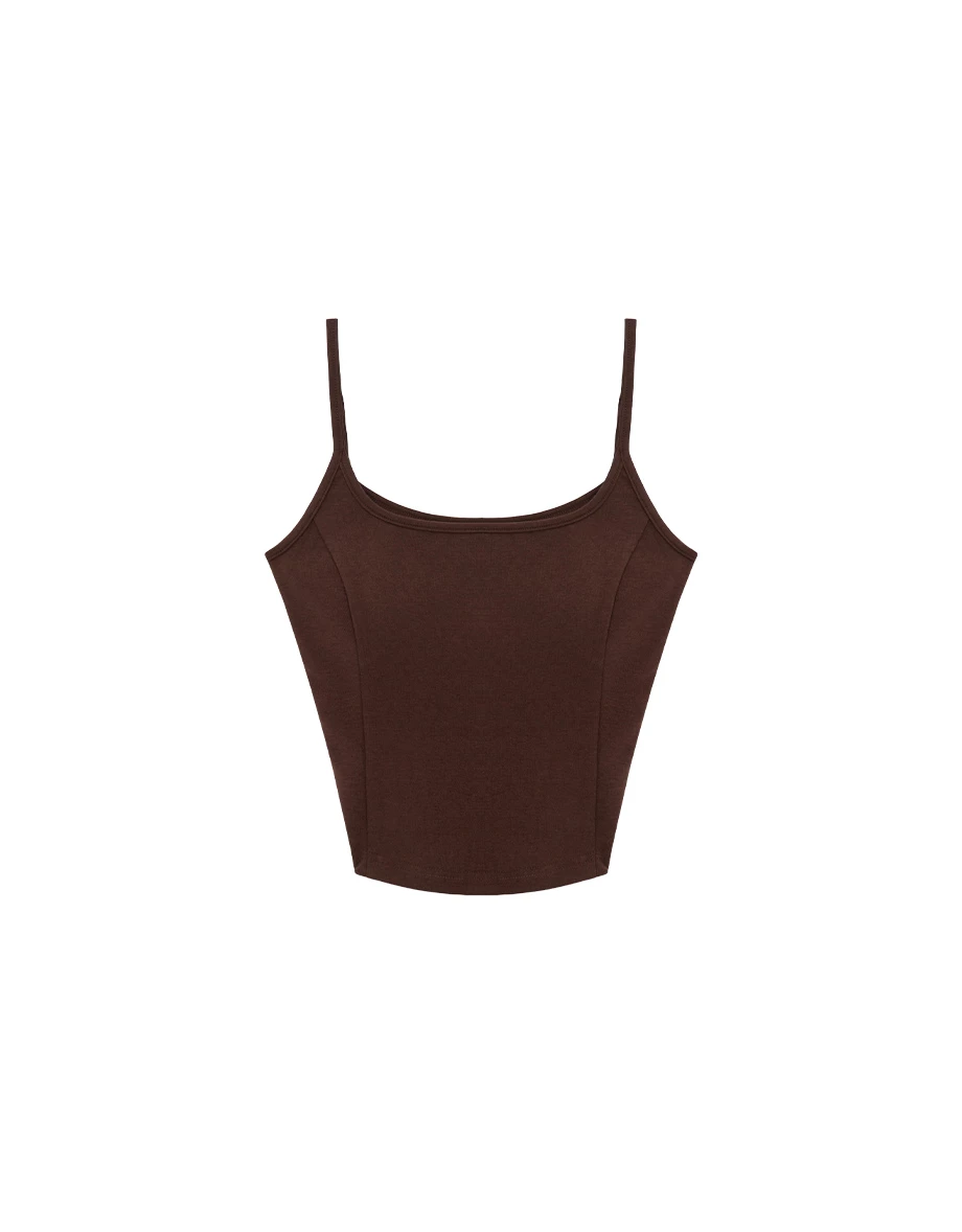 【CLEANFIT】Basic Crew Neck Curved Hem Fitted Padded Cami Bra Top