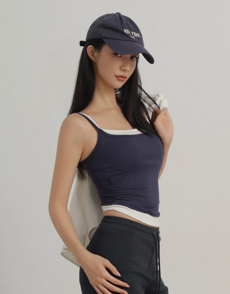 Contrast Layered Side Ruched Padded Cami Bra Top Contrast Layered Side Ruched Padded Cami Bra Top