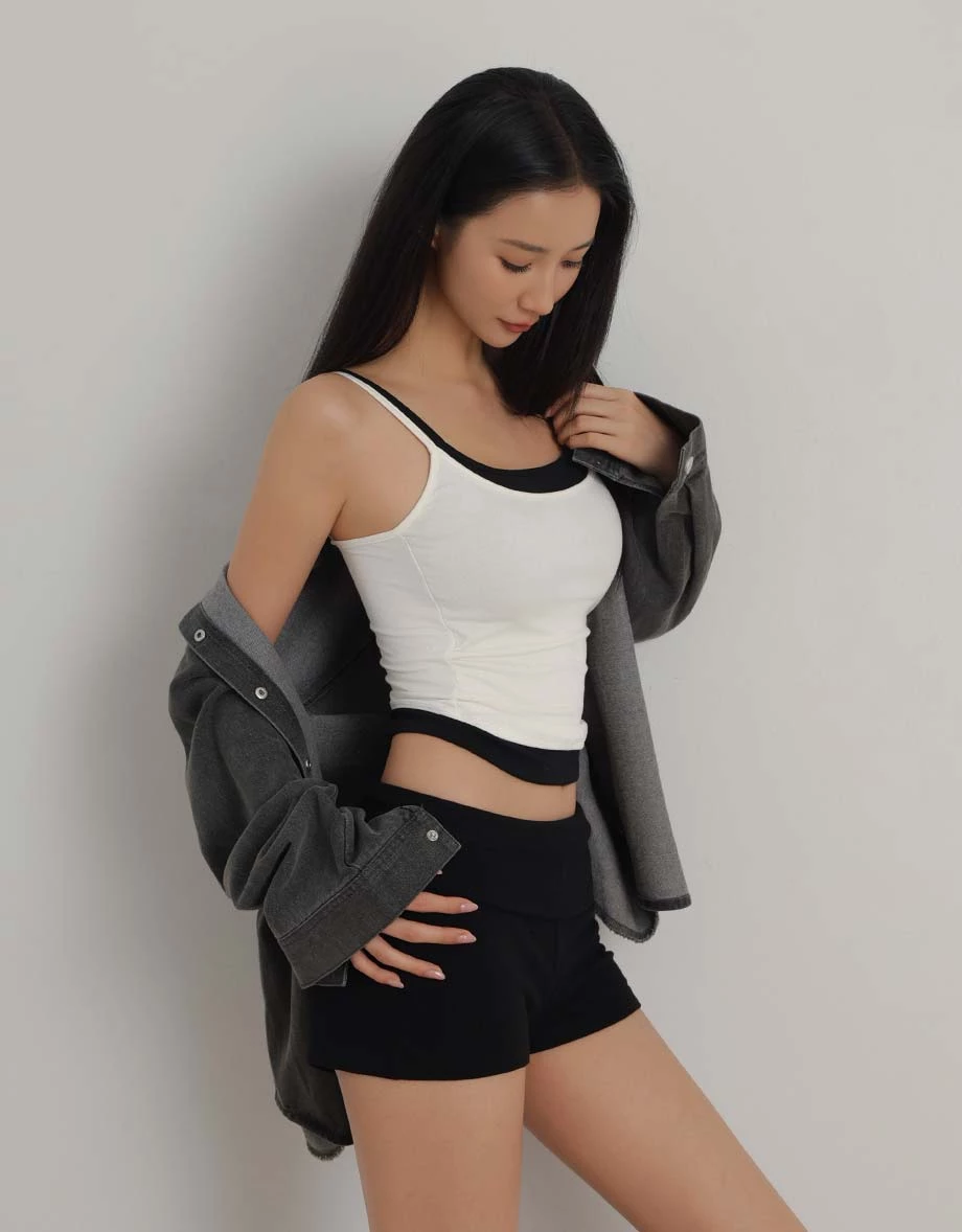 Contrast Layered Side Ruched Padded Cami Bra Top Contrast Layered Side Ruched Padded Cami Bra Top