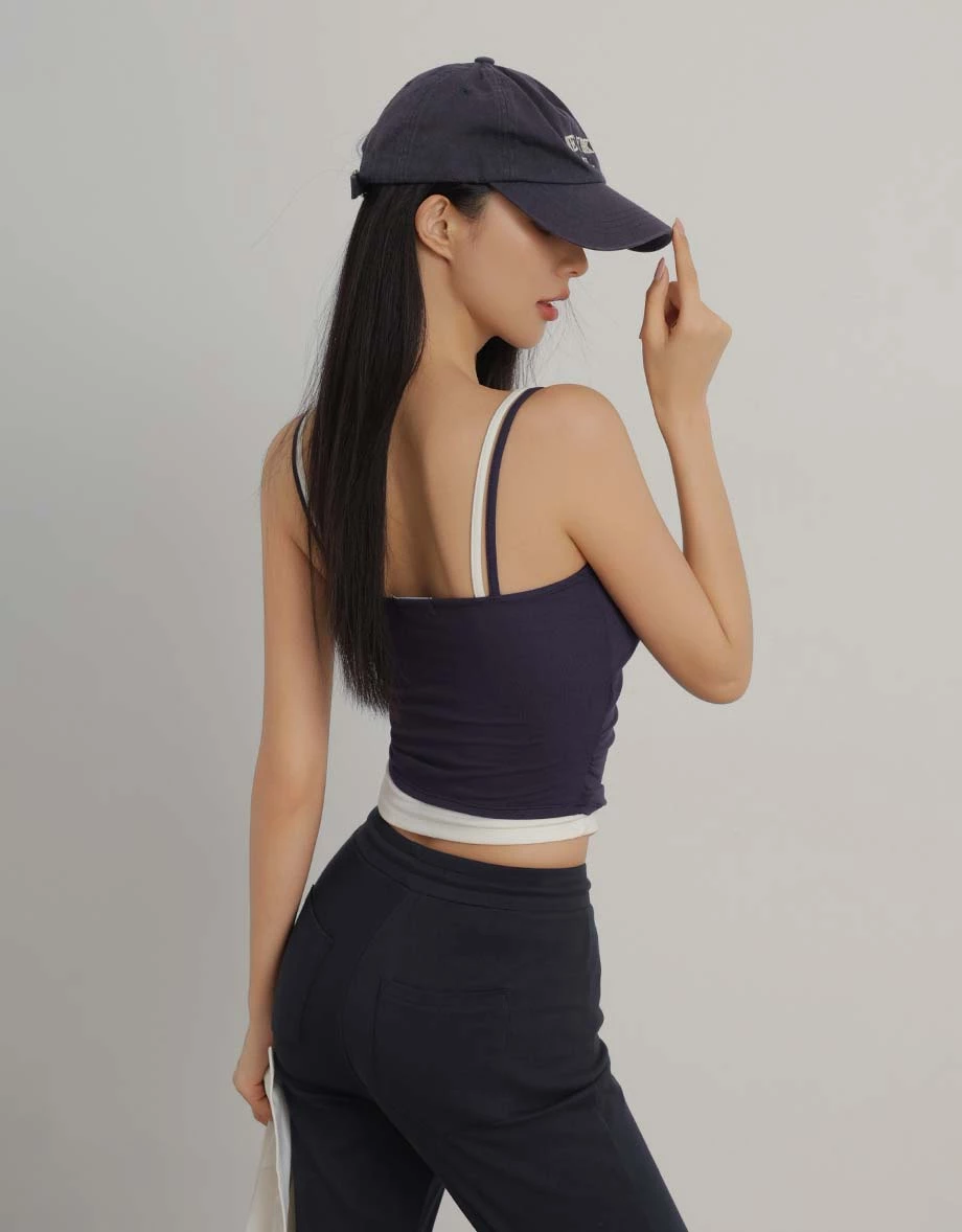 Contrast Layered Side Ruched Padded Cami Bra Top Contrast Layered Side Ruched Padded Cami Bra Top