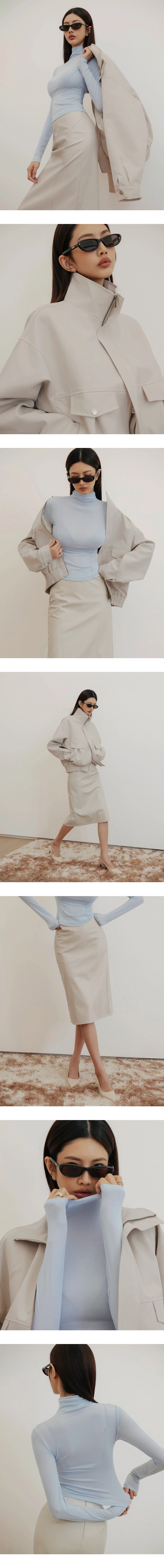 【IHUA Deisgn】Mock Neck Sheer Mesh Long Sleeve Fitted Top