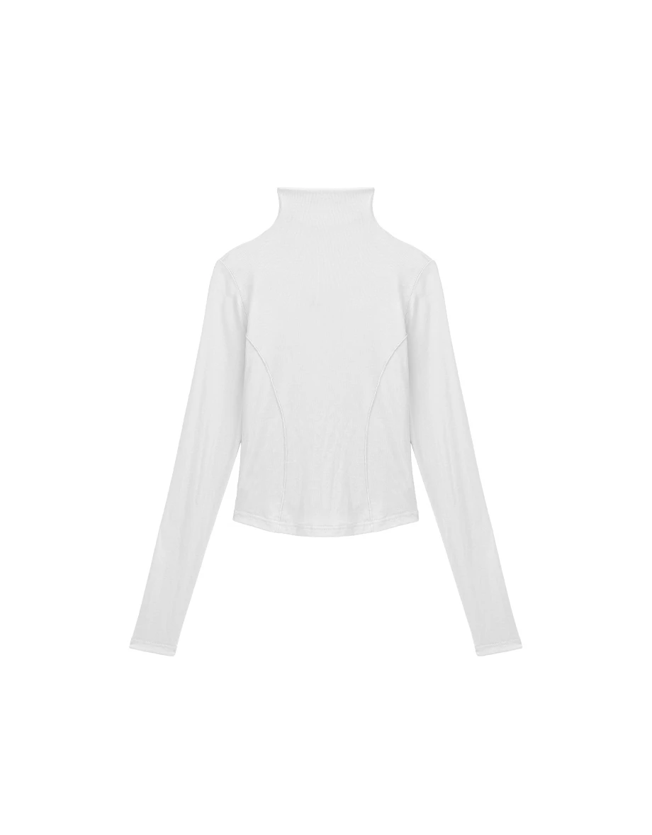 【IHUA Deisgn】Mock Neck Sheer Mesh Long Sleeve Fitted Top 【IHUA Deisgn】Mock Neck Sheer Mesh Long Sleeve Fitted Top