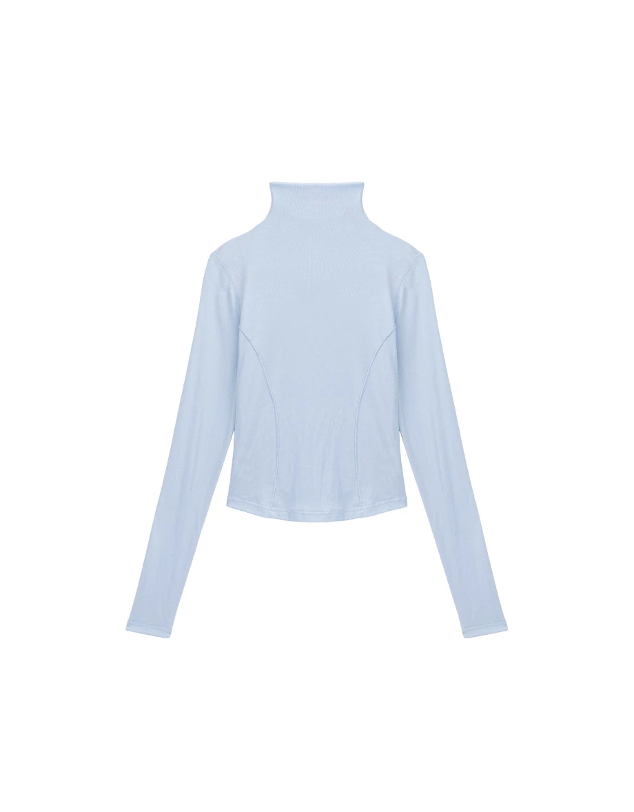 【IHUA Deisgn】Mock Neck Sheer Mesh Long Sleeve Fitted Top