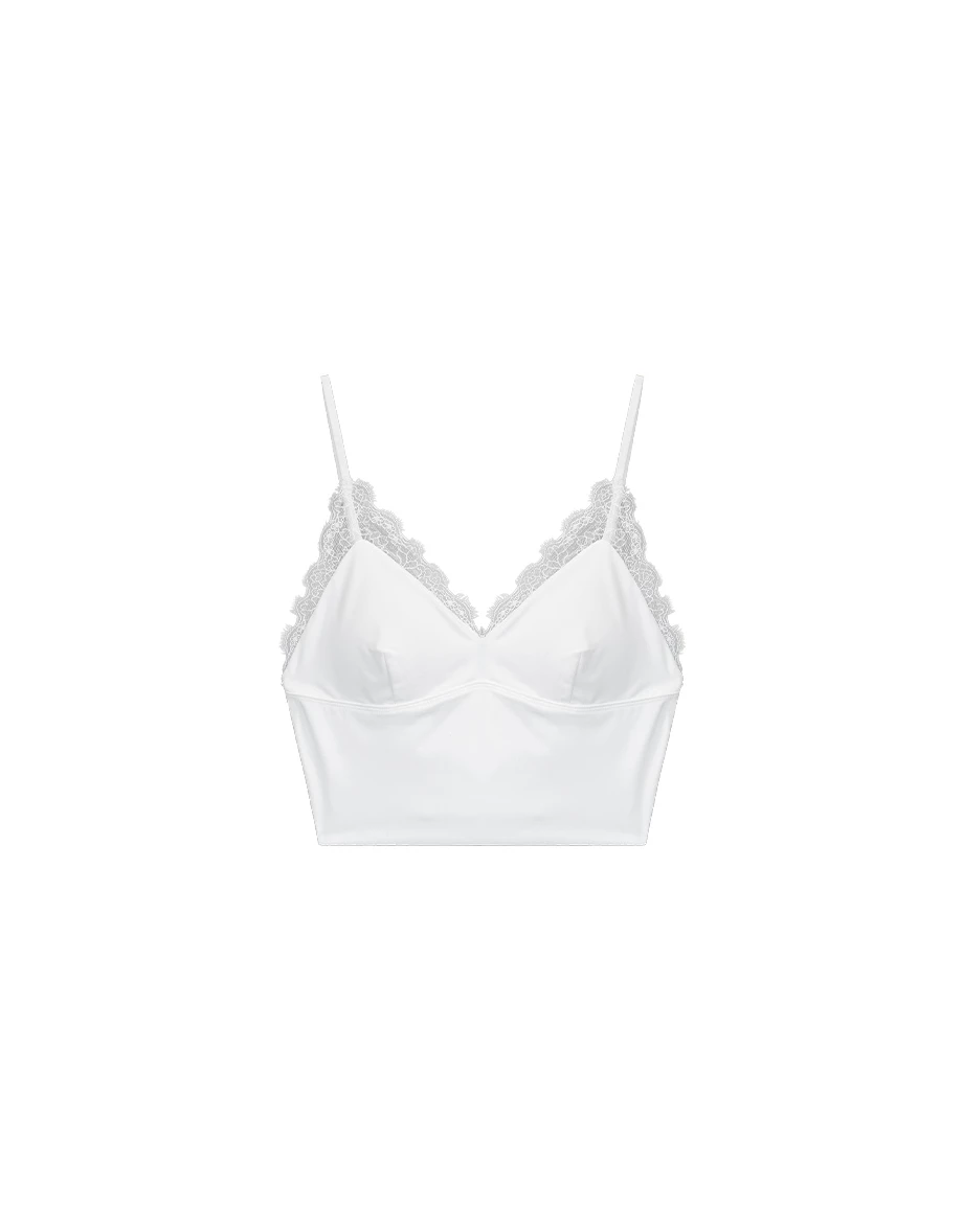 【IHUA Deisgn】Scalloped Lace Trim V Neck Adjustable Straps Padded Bra Top 【IHUA Deisgn】Scalloped Lace Trim V Neck Adjustable Straps Padded Bra Top