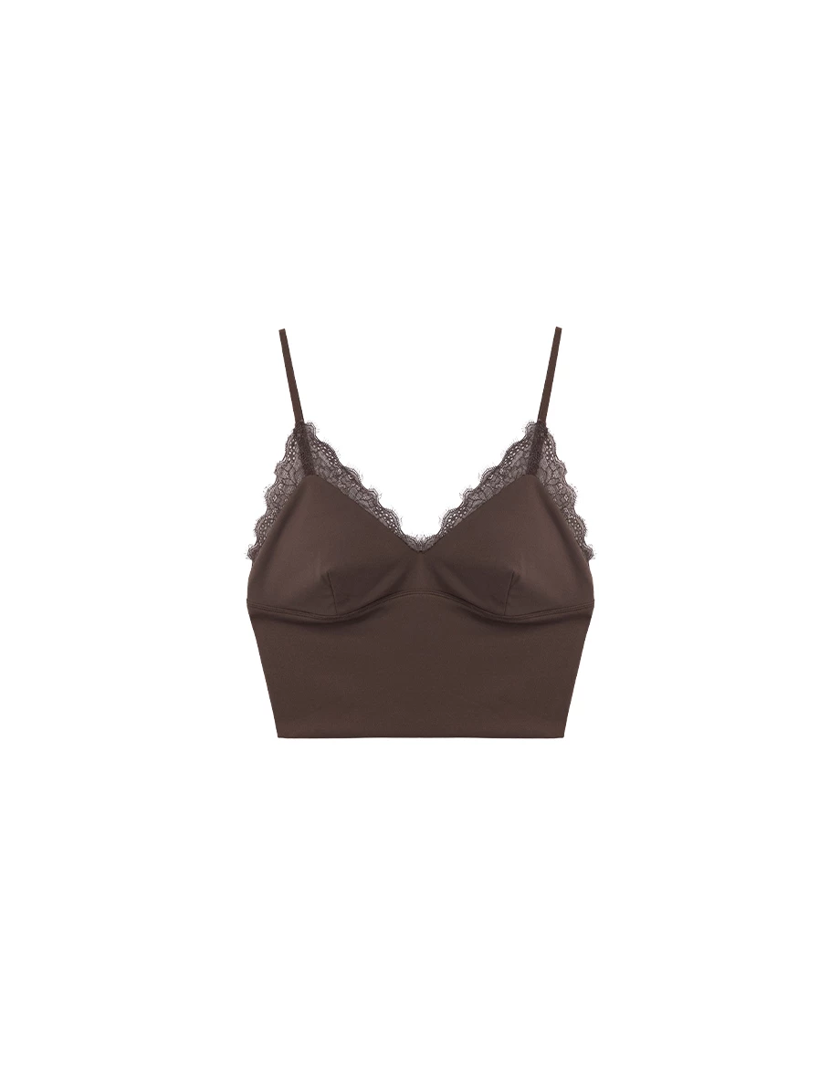 【IHUA Deisgn】Scalloped Lace Trim V Neck Adjustable Straps Padded Bra Top
