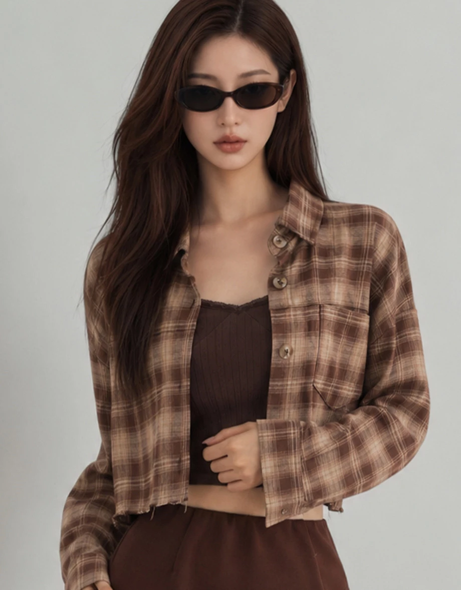 Vintage Plaid Raw Hem Button Up Shirt Blouse Vintage Plaid Raw Hem Button Up Shirt Blouse