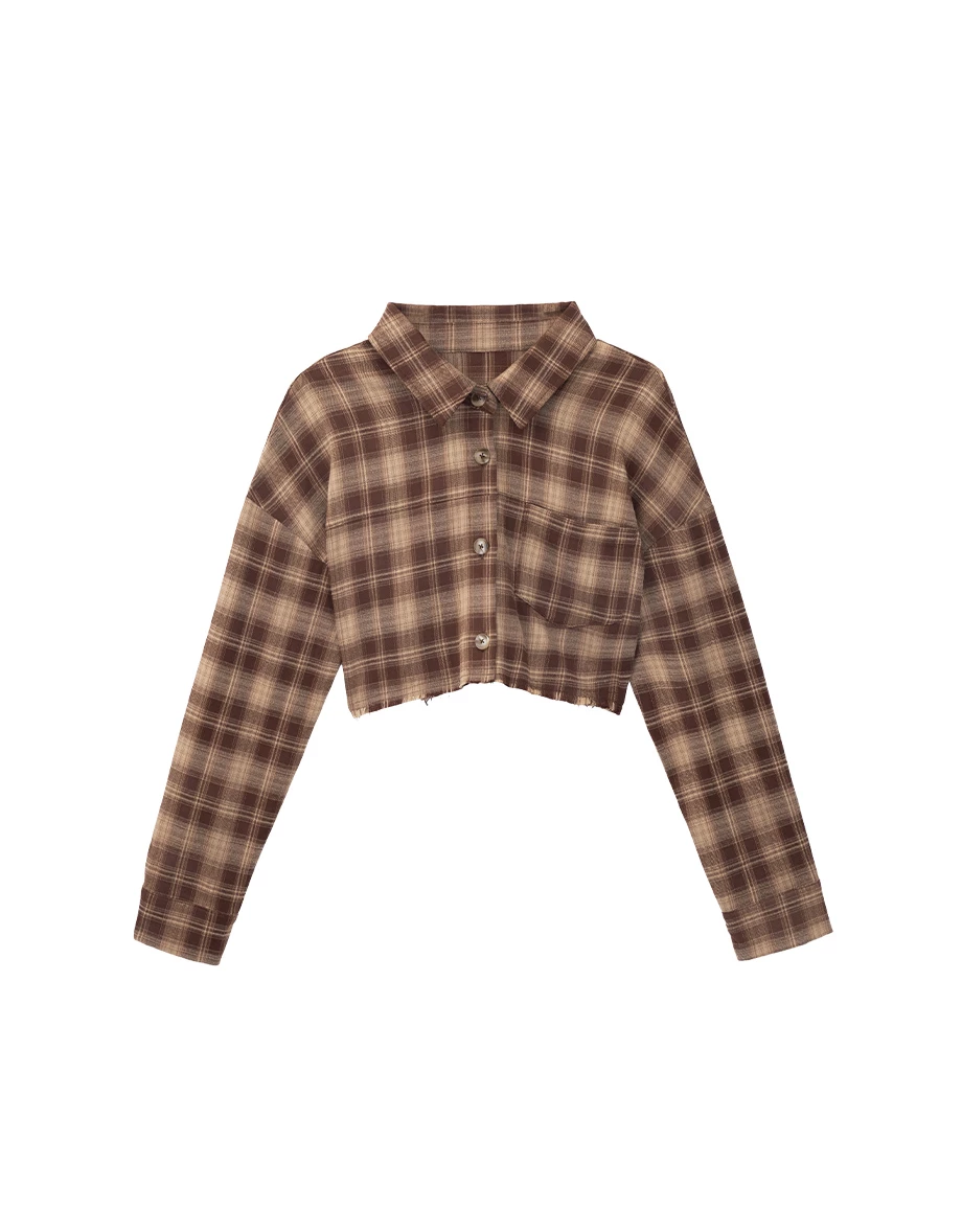 Vintage Plaid Raw Hem Button Up Shirt Blouse Vintage Plaid Raw Hem Button Up Shirt Blouse