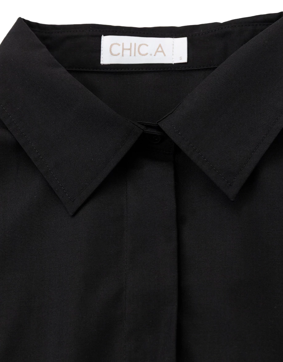 Point Collar Drawstring Hem Long Sleeve Crop Shirt Blouse Point Collar Drawstring Hem Long Sleeve Crop Shirt Blouse