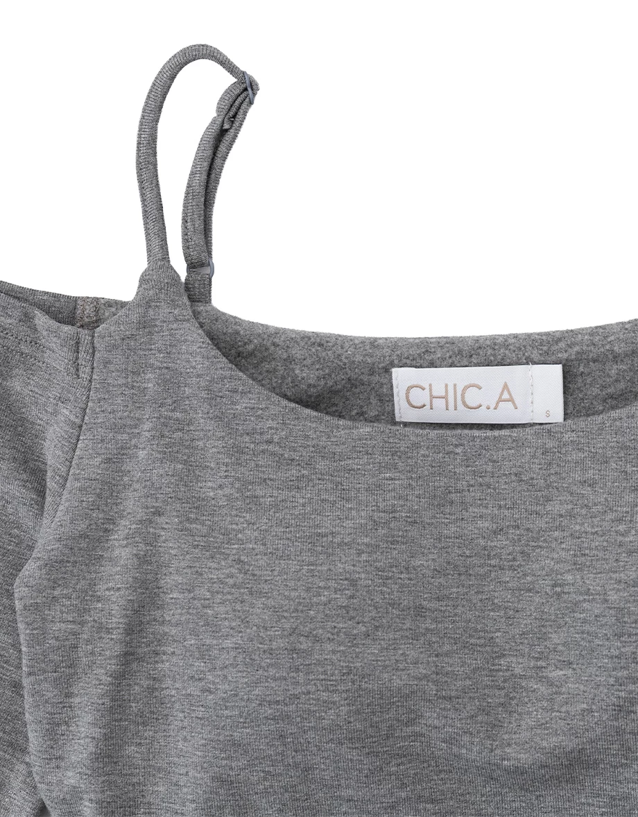【Heat Tech】Spaghetti Strap Cold Shoulder Slim Fit Long Sleeve Padded Bra Top