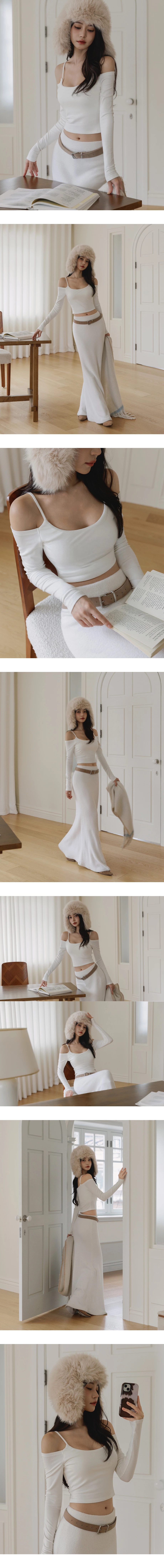 【Heat Tech】Spaghetti Strap Cold Shoulder Slim Fit Long Sleeve Padded Bra Top