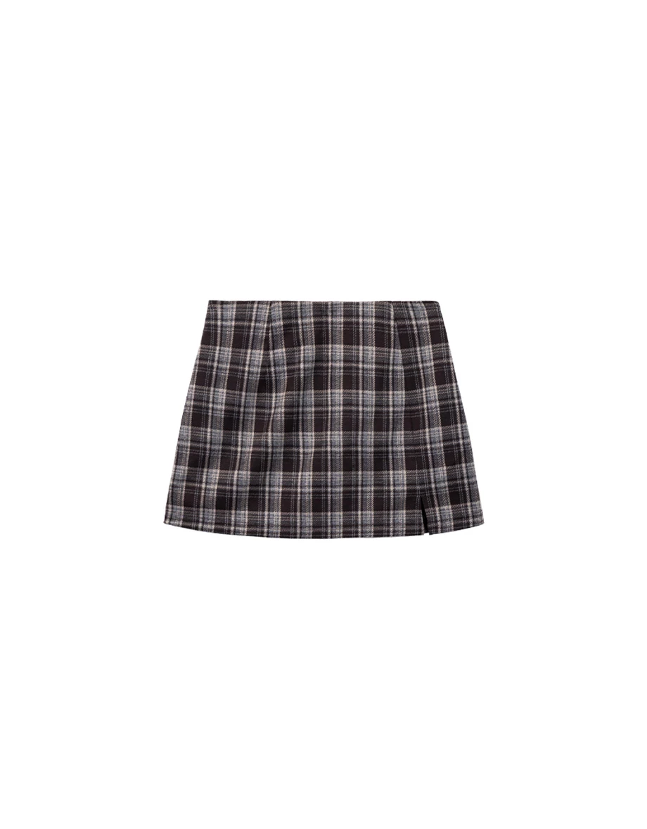 High Waist Front Side Slit Plaid A Line Mini Skort High Waist Front Side Slit Plaid A Line Mini Skort